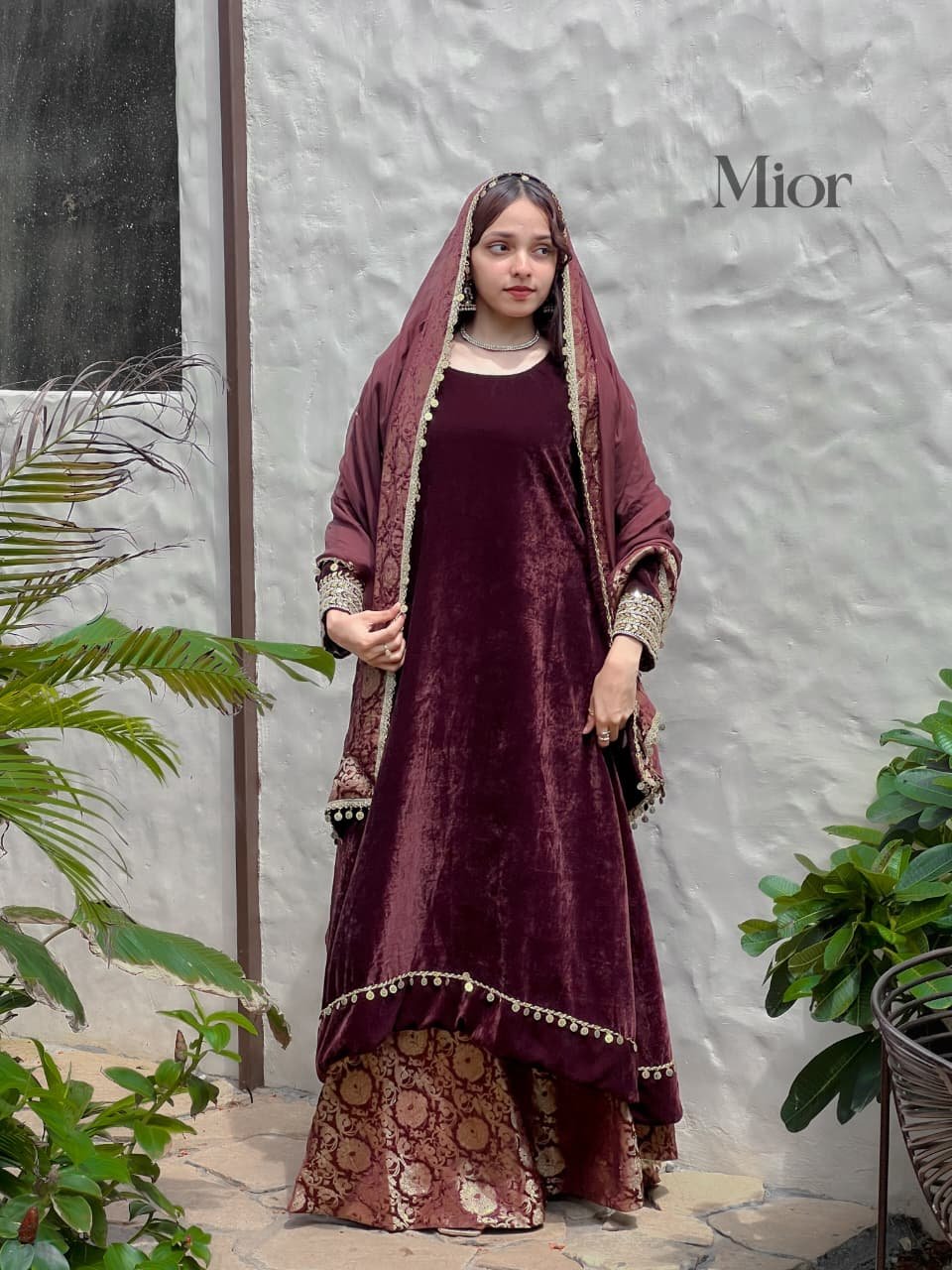 Velvet Anarkali Suit with Embroidered Dupatta
