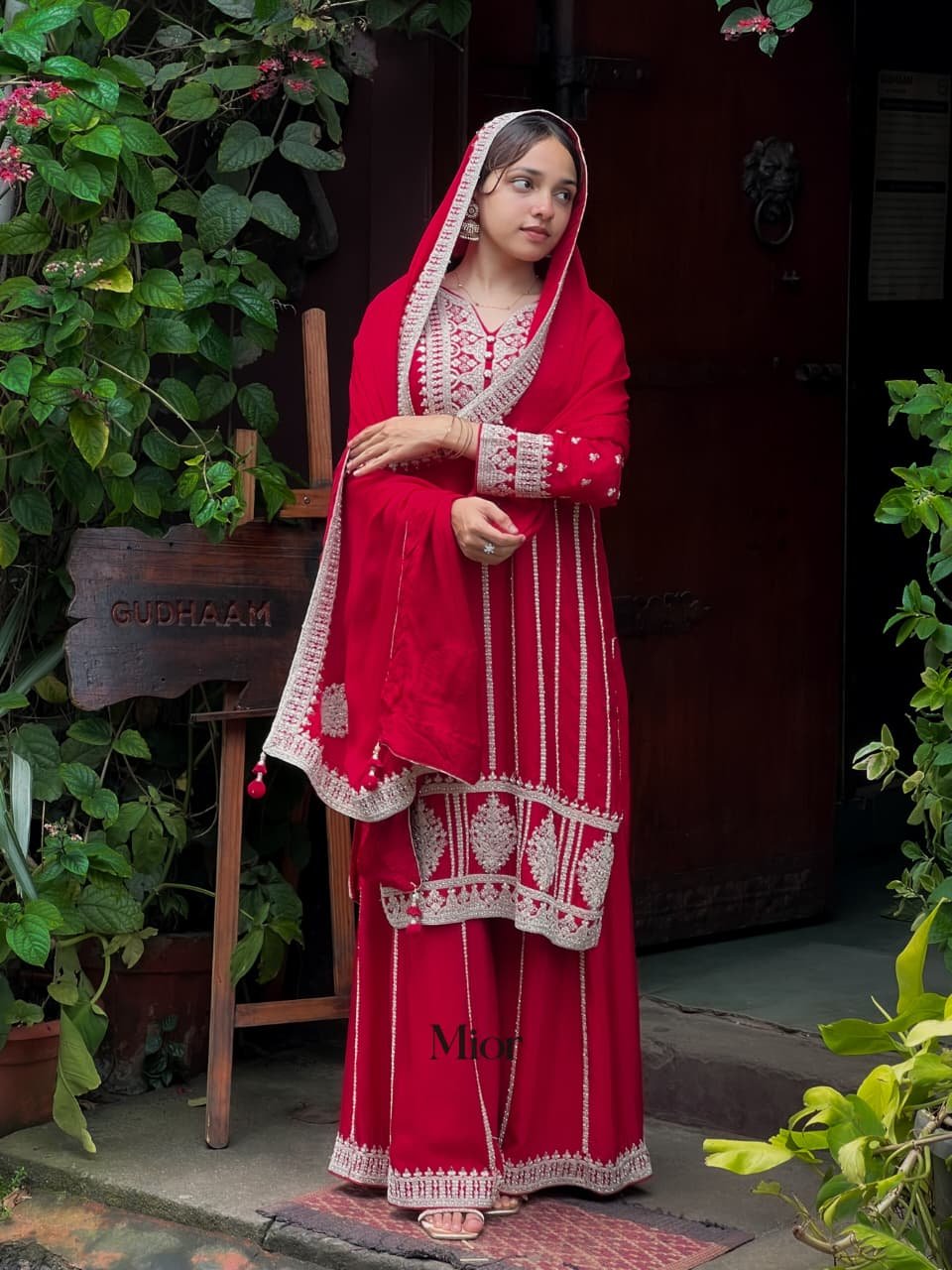Elegant Red Embroidered Traditional Suit Set
