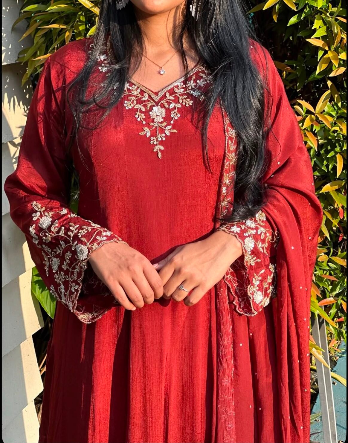 Ruby Red Floral Embroidered Anarkali