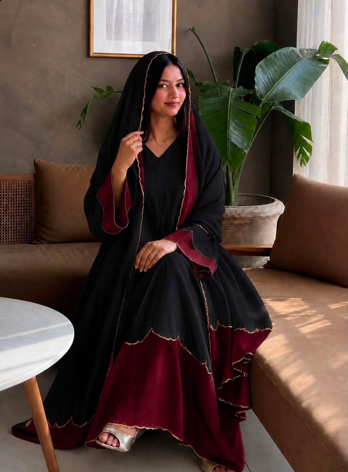 Midnight Black & Maroon Embroidered Anarkali